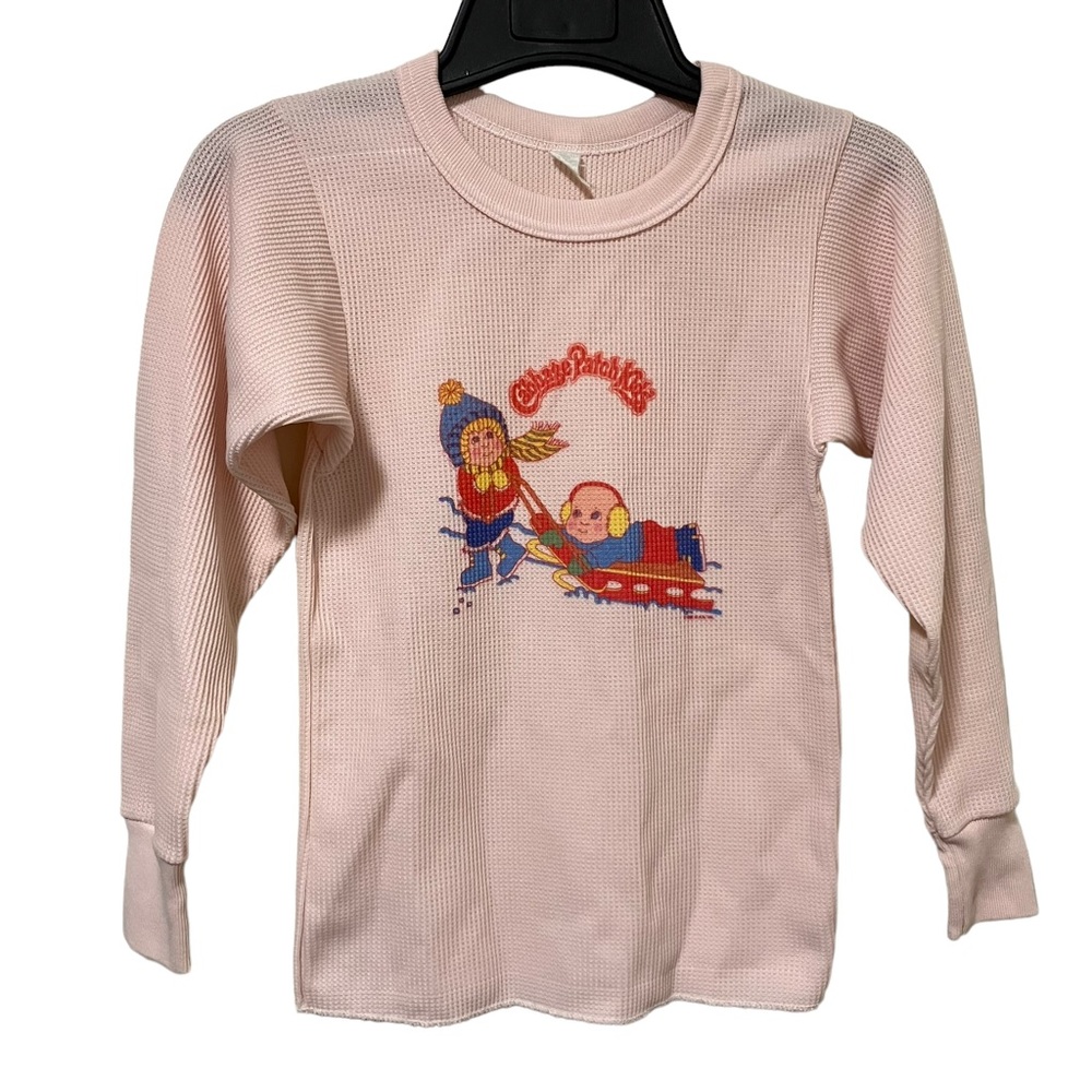 Vintage 1980s Cabbage Patch Kids Pink Waffle Knit Thermal Long Sleeve Girls Top